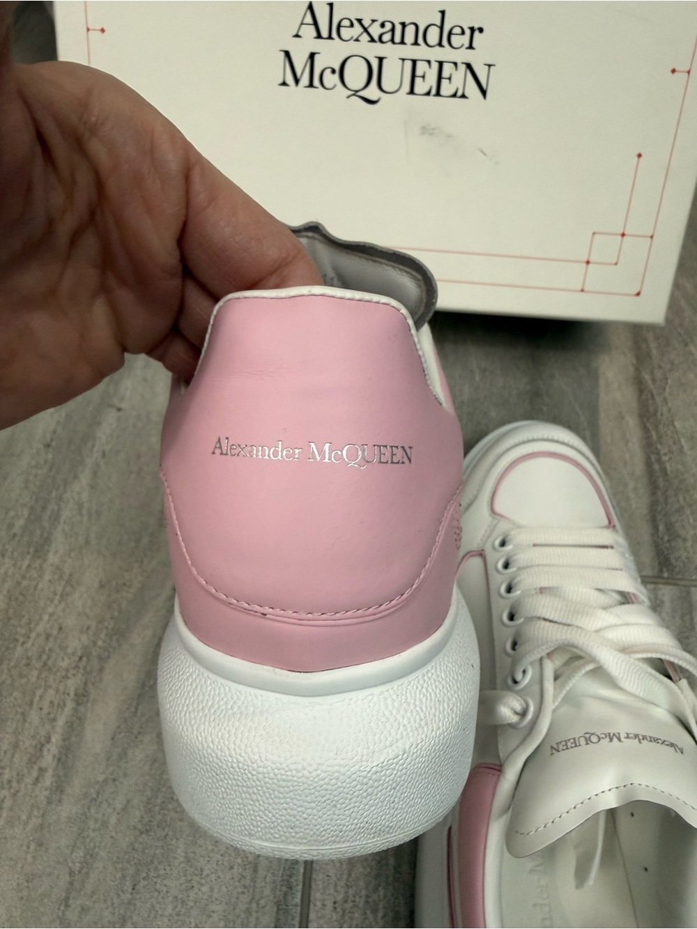 Size 41.5 Alexander McQUEEN White & Pink Leather Sneakers - Picture 7 of 10